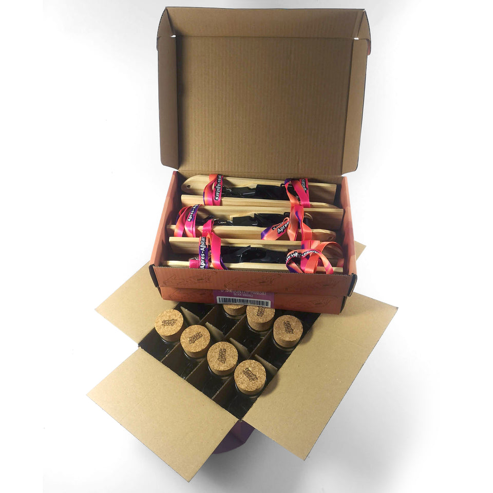 B2B (VAT-FREE) Apres-Allstars® 12er Set montierte Miniski inkl Gläser & Korken