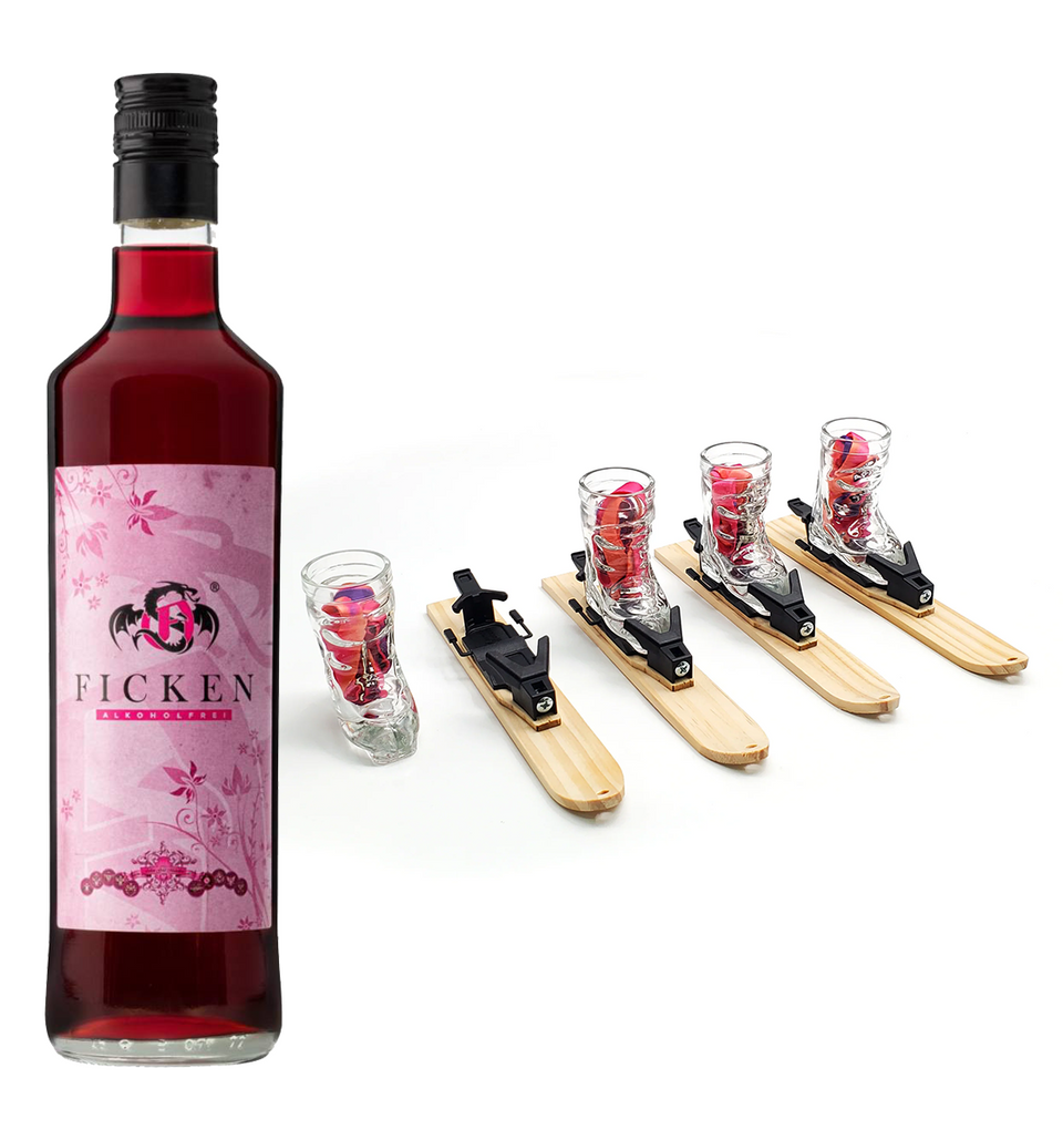 Après-Allstars® FICKEN Likör Alkoholfrei + 4er Miniski set Partygeschenk
