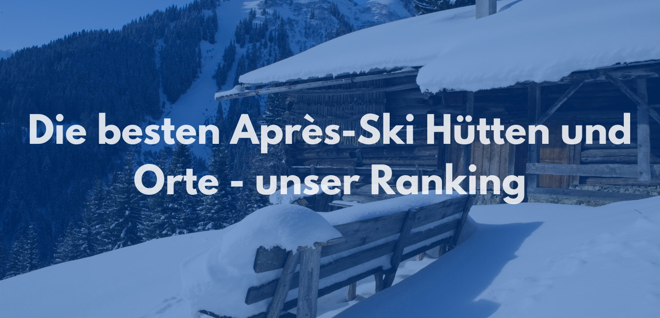 Volle Après-Ski Hütte mit feiernden Skifahrern auf der Terrasse