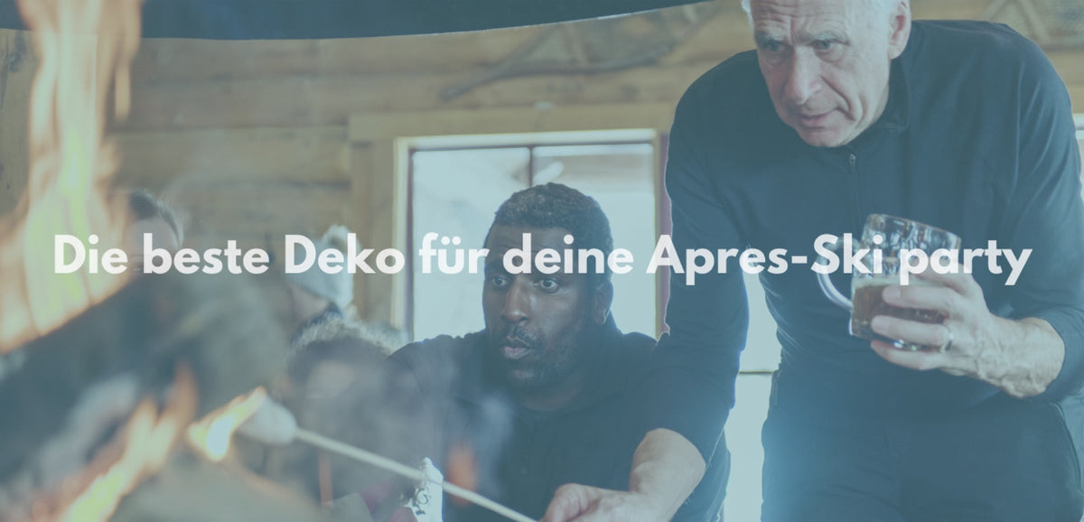Après-Ski-Party-Deko mit Ski, Schnee-Effekten und Alpen-Elementen
