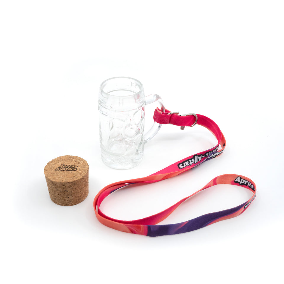 Apres-Allstars® mini beer mug shot glass in a set of 4 with corks and lanyards